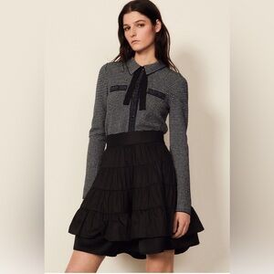 NWT Sandro Fanfan Ruffle-detail Cotton Mini
Skirt In Black FR Size 2